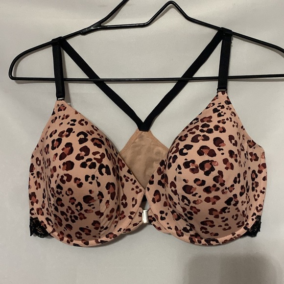 Adore Me BRA WO SIZE 38DD FRONT CLOSURE ANIMAL PRINT BLACK LACE TRIM EUC CLEAN - Picture 7 of 11